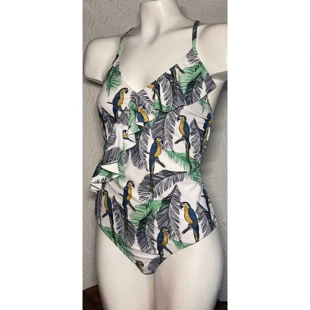 Eomenie Swimsuits Womens Birds Tropical Print One Piece Bathing Suits Small